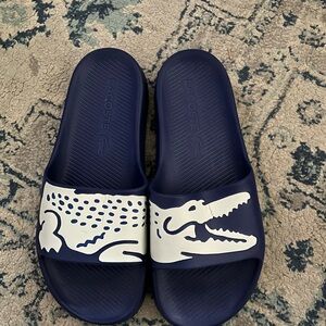 Lacoste Dark Blue and White Slides